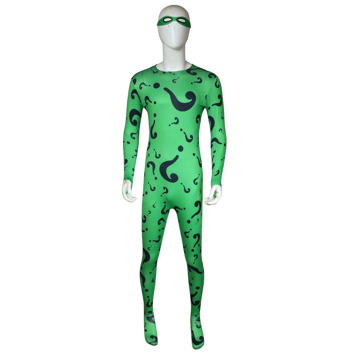 Combinaison, masque et coiffe pour homme adulte, tenue moulante Edward Nygma pour le rôle de Riddler, costume de déguisement pour fête d'Halloween.