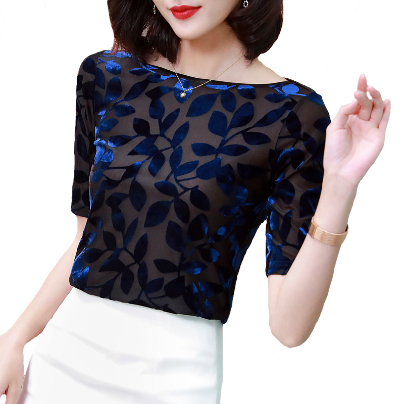 M-3XL manches courtes femmes chemise mode été hauts nouveau style Slash cou velours t-shirt