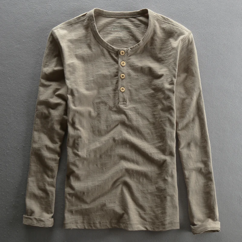 T-shirt à manches longues en pur coton pour hommes, pull à col rond, t-shirts basiques décontractés, t-shirt rétro masculin, mode 100%