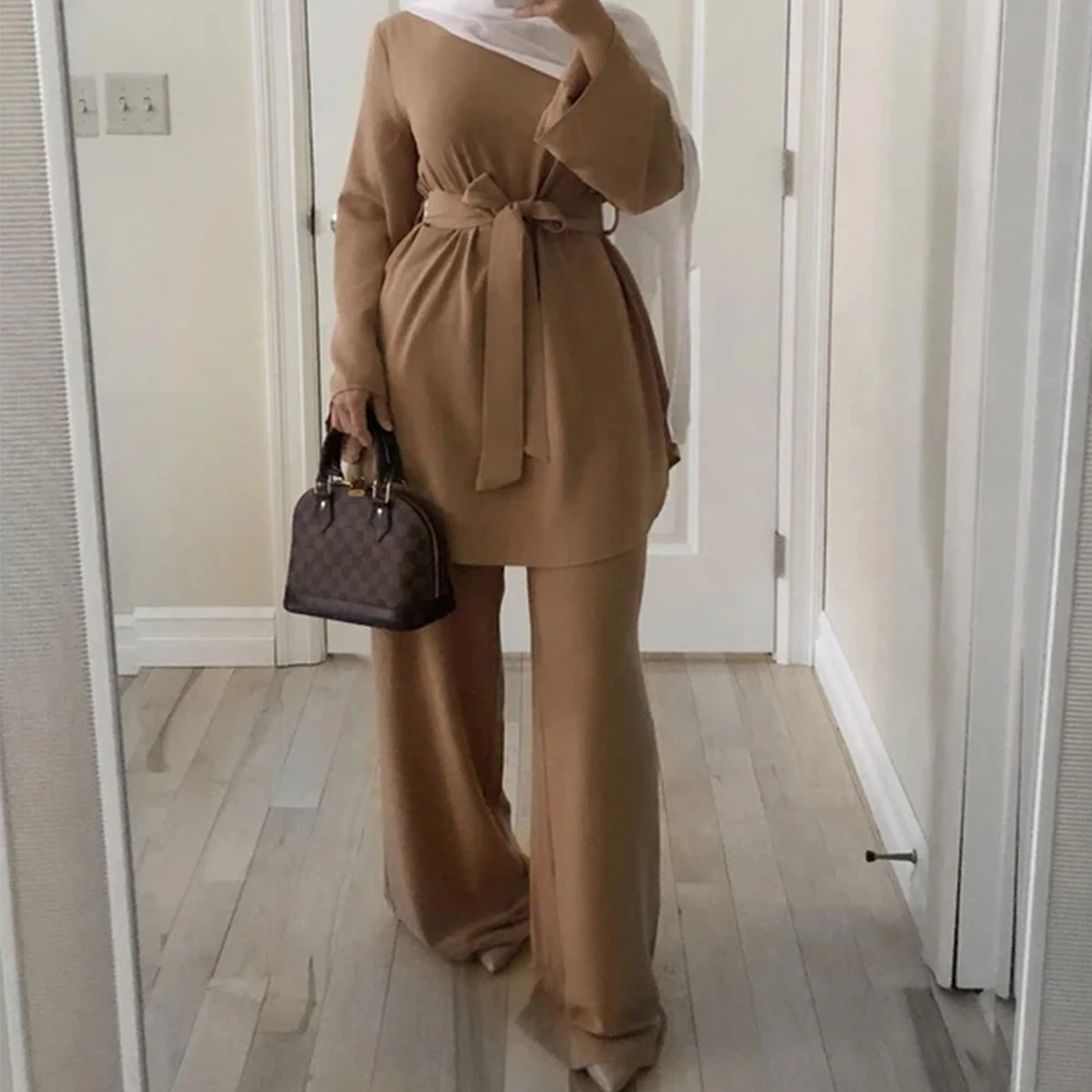 Abaya-Robe Deux Pièces pour Femme Musulmane, Kimono Turc, Pantalon en Y, Hijab, Caftan de Dubaï, Kaftan, Vêtements Islamiques à la Mode