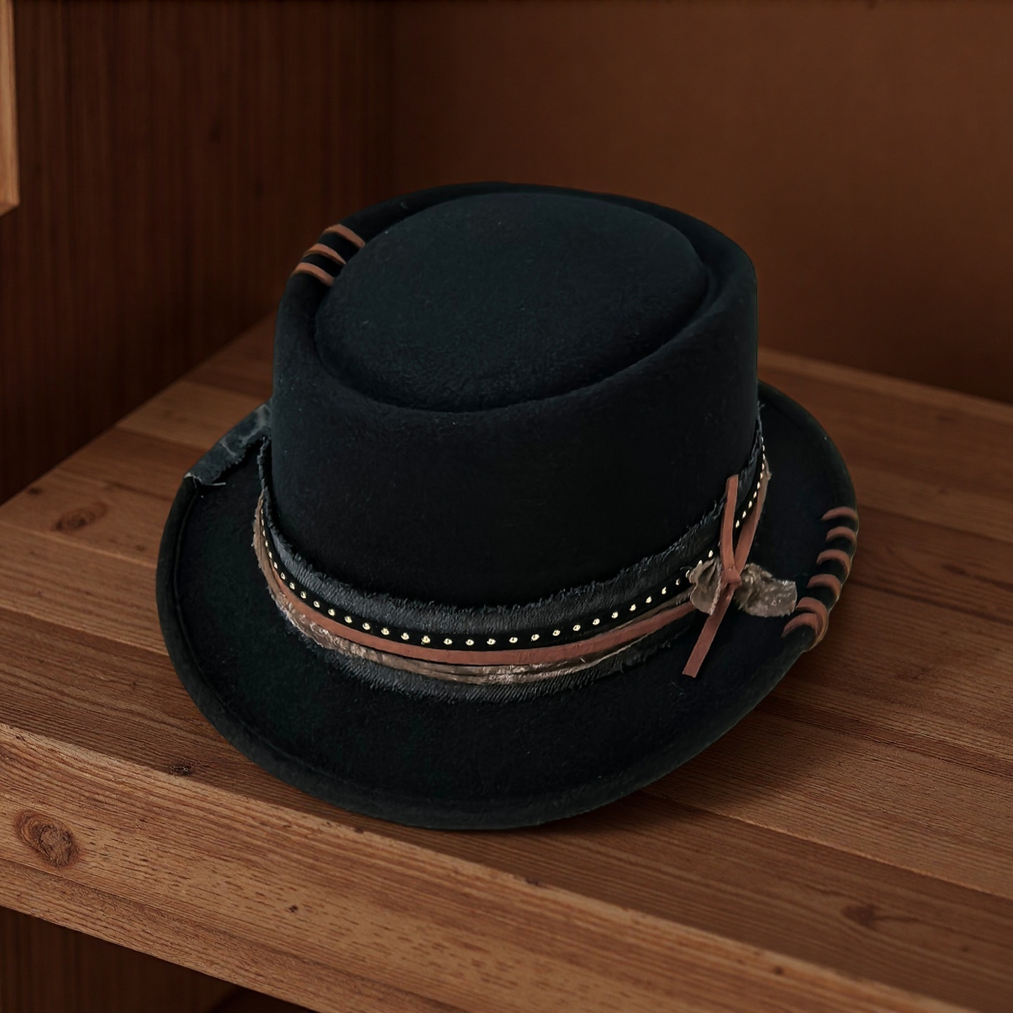 Chapeau Pork Pie noir pour hommes et femmes, chapeau Fedora fait main, chapeau Trilby, chapeau Fascinator, chapeau Pop, chapeau d'église, taille réglable