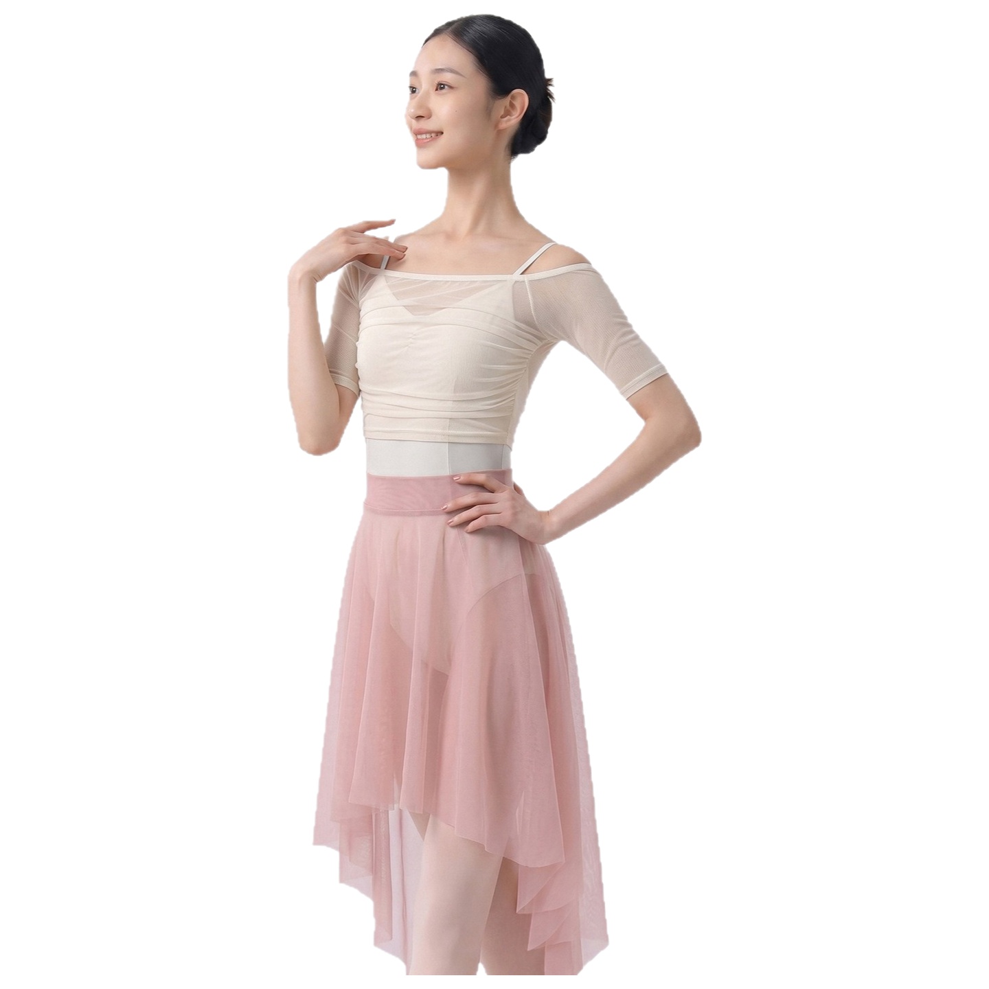 Haut de danse asymétrique en maille style ballet pour femme, élégant, frais et doux, en nylon et élasthanne, sans étiquette, sans repassage