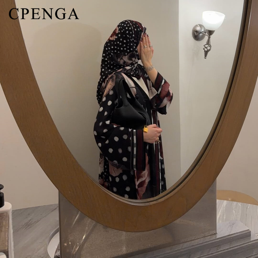 Abaya Hijab deux pièces à imprimé floral et pois pour l'été 2026, tenue de fête du Ramadan pour femmes musulmanes, robe kaftan islamique turque