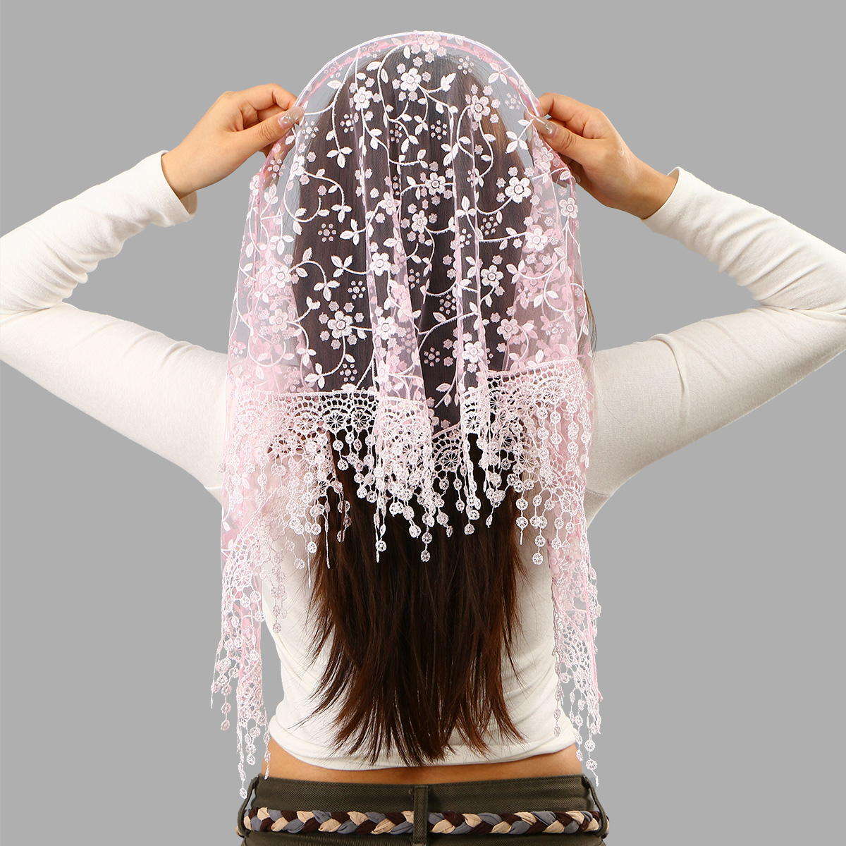 Foulard triangulaire en dentelle pour femme avec bandeau intégré, broderie ajourée, fin, vintage, pour cheveux