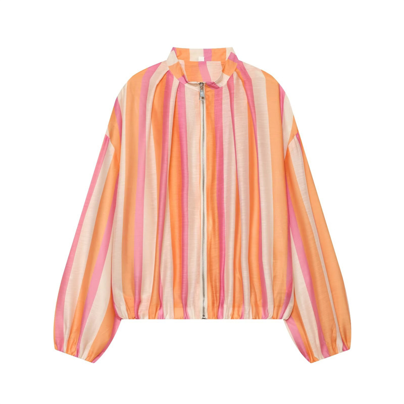 Veste pour femme 2026 Nouvelle collection été à manches longues, coupe ample, à rayures, élégante et chic, avec une touche de personnalité, vêtement d'extérieur pour femme