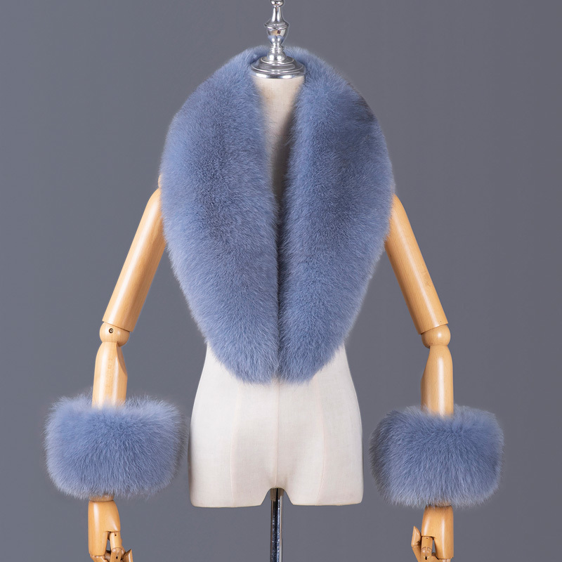 Ensemble écharpe et manchette en fourrure de renard véritable pour femme, col en fourrure naturelle, manteau de luxe, veste, châle, écharpes chaudes, mode
