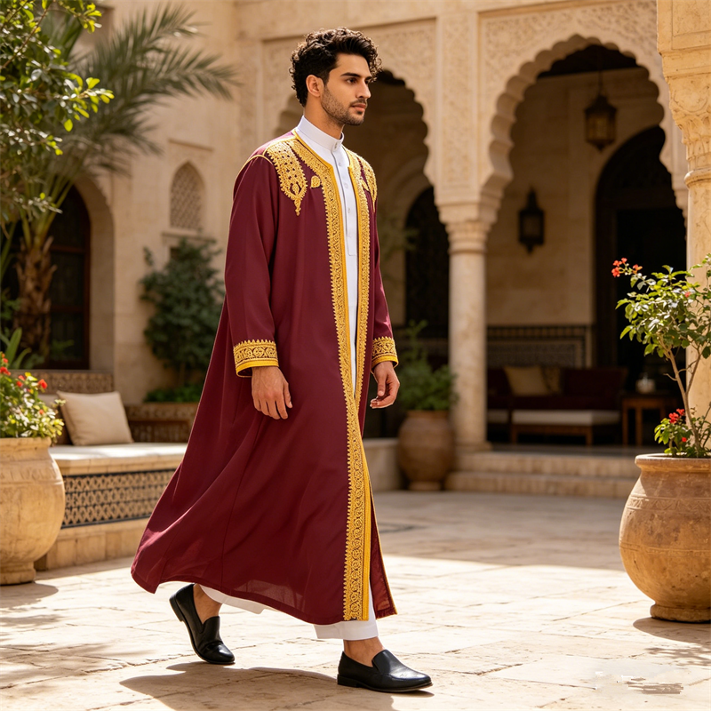 Jubba Thobe traditionnelle brodée, robe musulmane pour hommes, robe saoudienne, kimono, cardigan, abaya, daffah, dishdasha, thoub, vêtements islamiques