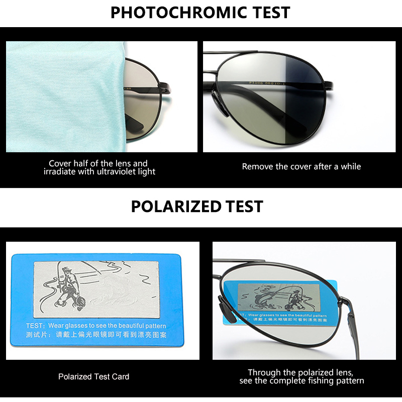 Lunettes de soleil polarisées photochromiques hommes femmes classique pilote caméléon lunettes de soleil mode changement de couleur lunettes de pêche