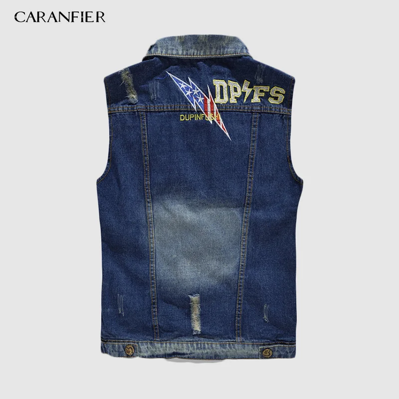 CARANFIER Denim gilet hommes Punk Rock Rivet Cowboy noir jean gilet homme moto veste manteau sans manches épissure vêtements