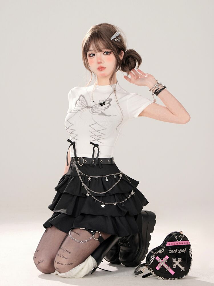 Jupe gâteau trapèze gothique noire pour femmes, Vintage Y2k, esthétique, Harajuku, coréenne élégante, Kawaii Emo, vêtements poubelles des années 2000
