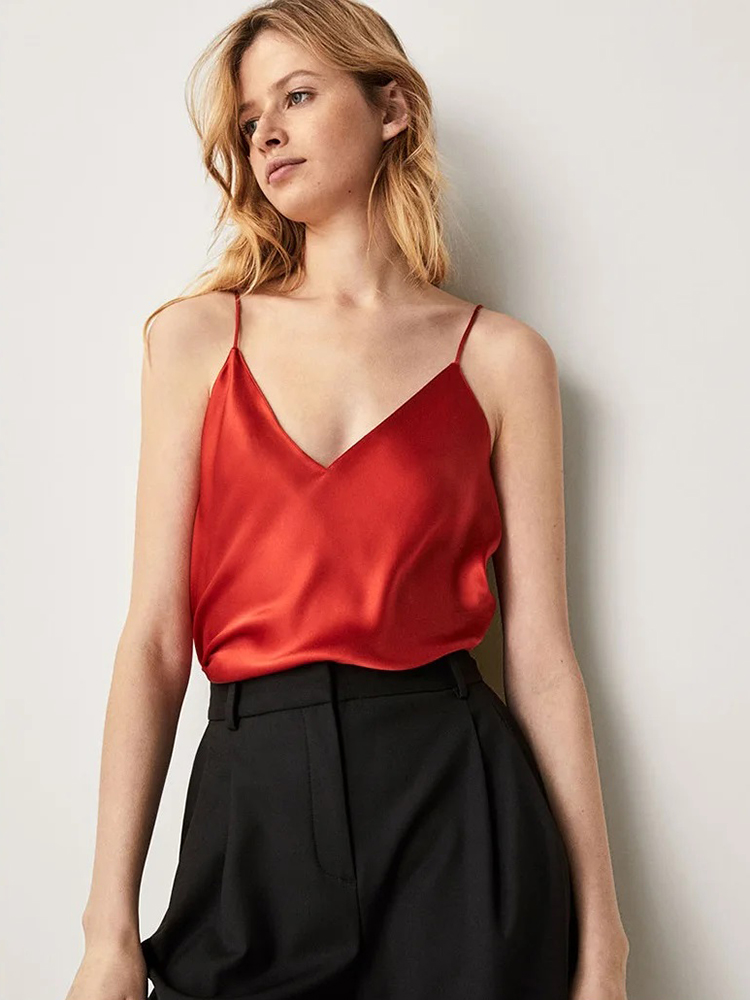 Débardeur en satin de soie sans manches 2026, haut à bretelles, haut à col en V, basique blanc, camisole pour femmes, camisole d'été pour femmes