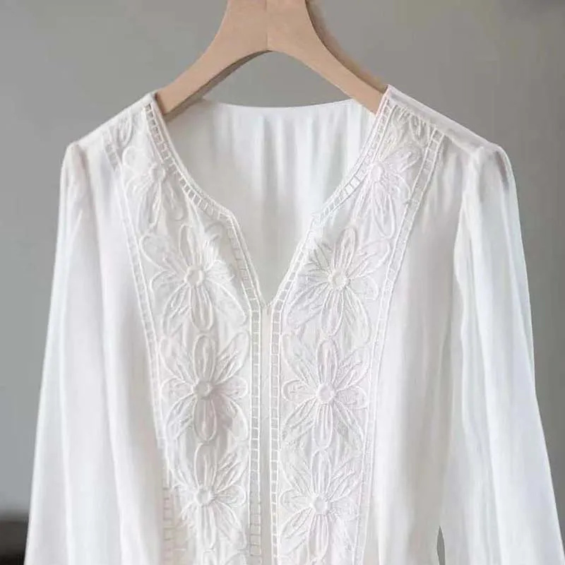 Robe longue en mousseline de soie brodée pour femmes, robes de colonne vertébrale, robes éducatives, printemps, été, nouveau haut de gamme