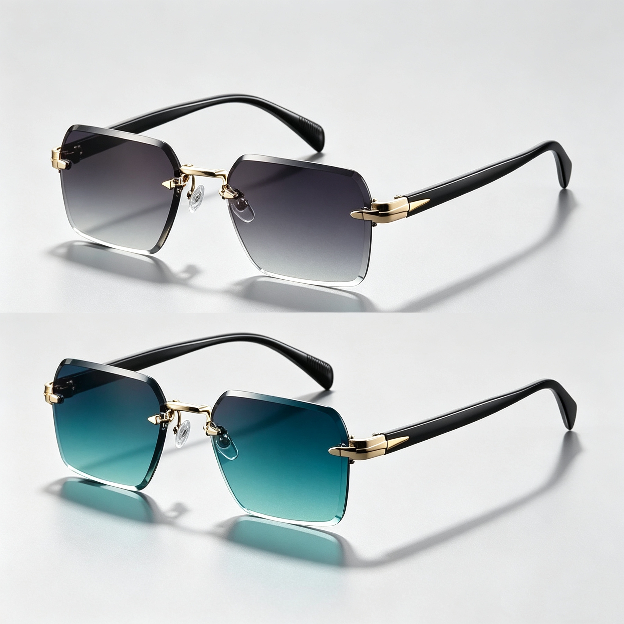 Lunettes de soleil sans monture rectangulaires tendance populaires pour femmes et hommes, petites lunettes de soleil carrées pour l'été et les voyages