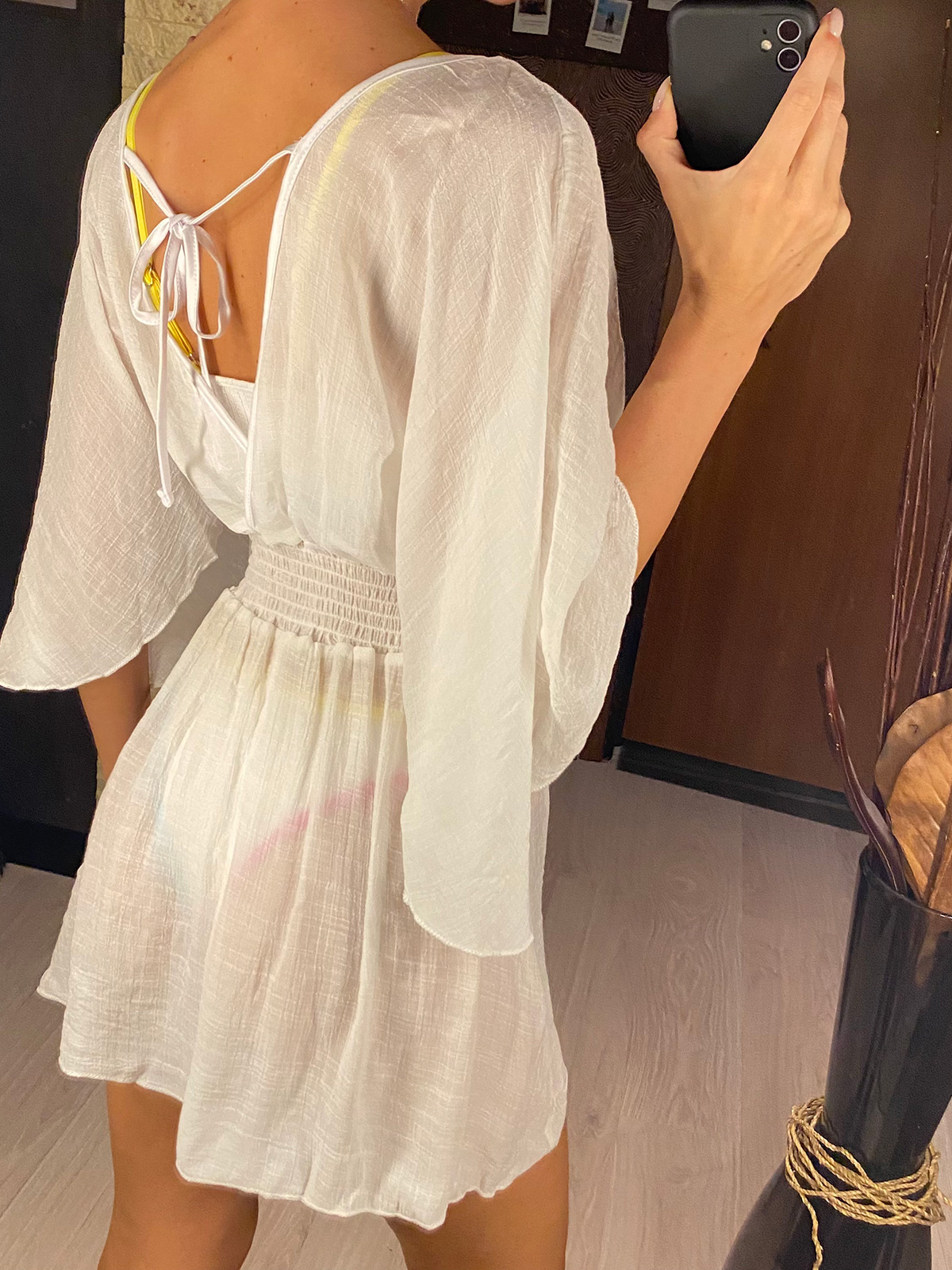 Nouveau Sexy col en V à manches longues dos nu en mousseline de soie tunique plage couvrir plage couvertures robe de plage vêtements de plage vêtements de plage V3840
