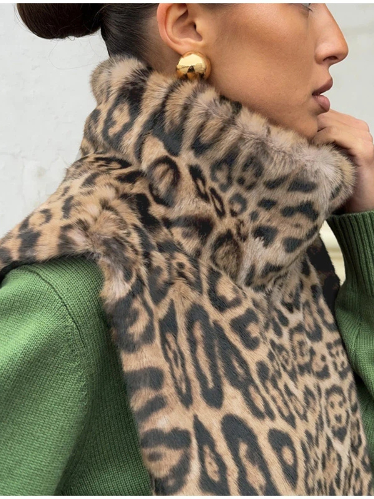 Hauts pour femmes, haut à col roulé sans manches en fausse fourrure léopard, châle, pull, mode féminine, dos nu, irrégulier, vêtements de club, nouveau streetwear