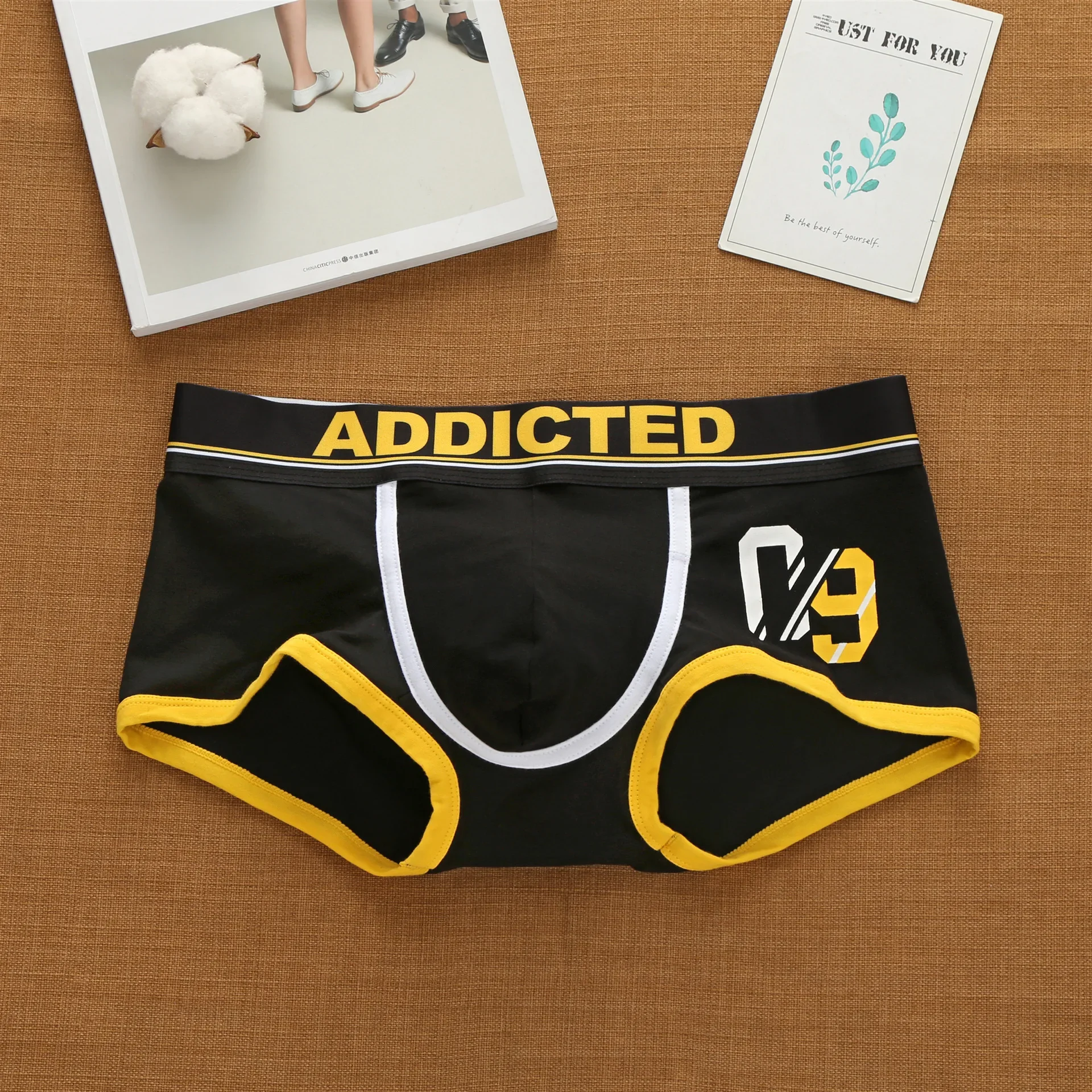 Sous-vêtements taille basse en pur coton pour hommes, lettres coréennes, Style élastique, mode, pantalons à coins plats tendance