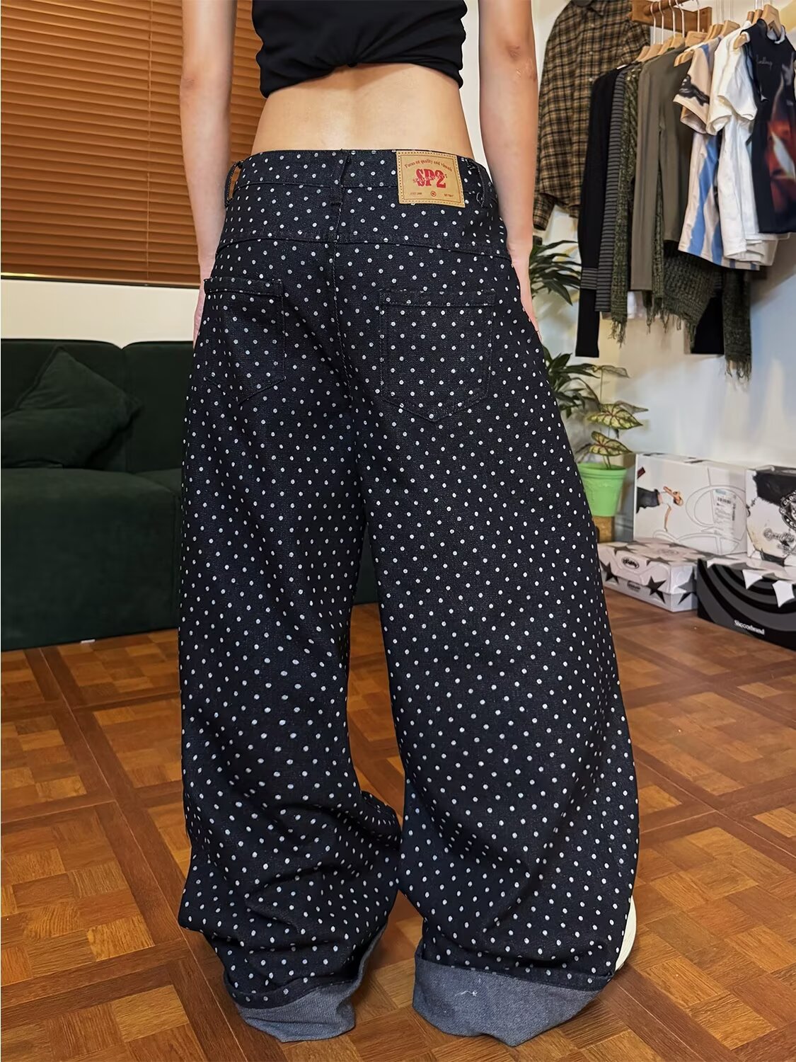 Pantalon femme noir gothique Y2k Baggy jean Harajuku Vintage à pois Denim pantalon japonais années 2000 Style surdimensionné jean pantalon