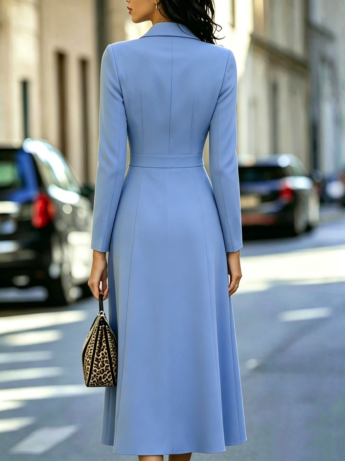 Robe longue élégante et tendance, couleur unie, décontractée, ajustée, style automne-hiver, manches longues, double boutonnage, à taille cintrée.