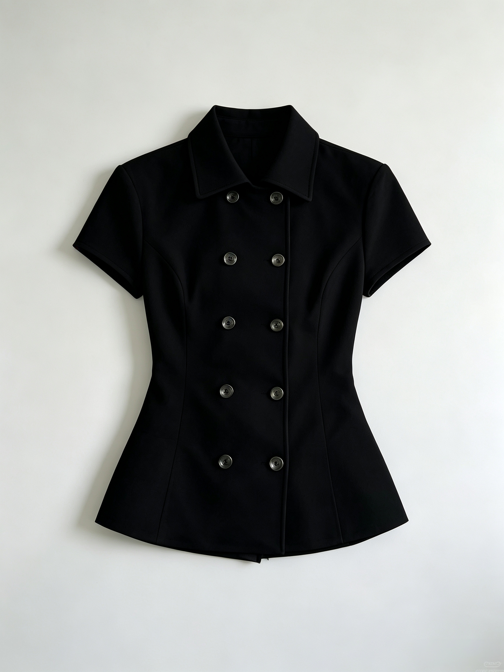 Costume femme à la mode coréenne, chemise noire cintrée à manches courtes, jupe plissée à carreaux gris, tenue décontractée de bureau, tenue deux pièces preppy