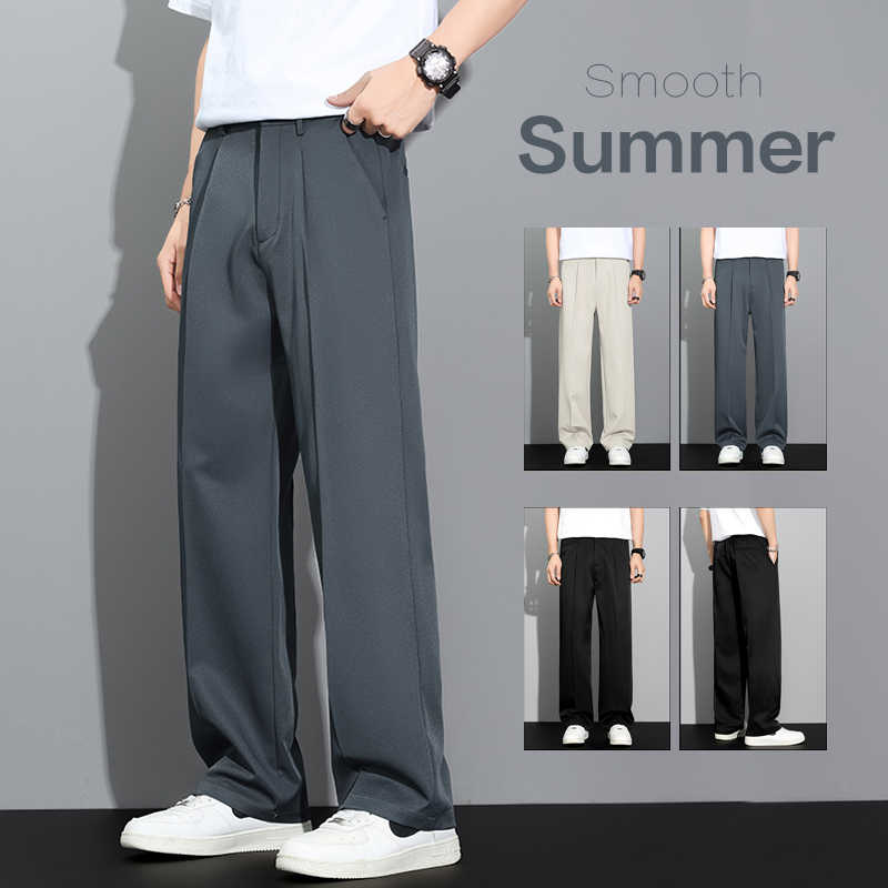 Pantalon décontracté ample et fluide pour homme, style coréen, coupe droite, léger, été 2026, kaki, gris foncé, noir