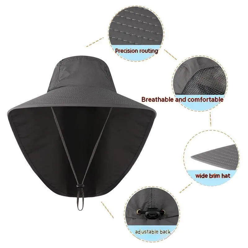 Chapeau de soleil à large bord avec protection du cou pour hommes et femmes, réglable, protection UPF 50+, chapeau de safari, randonnée, pêche