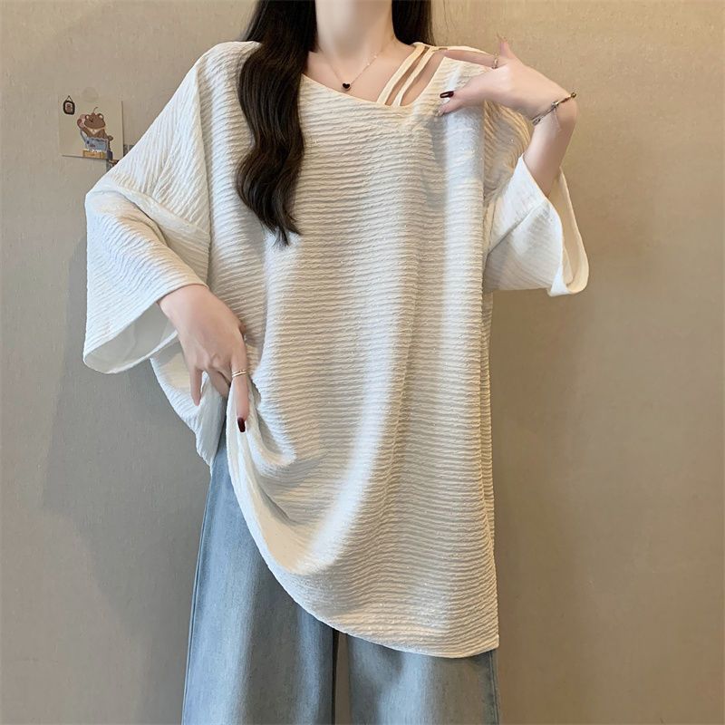 T-shirt col rond manches mi-longues pour femmes, tendance, grande taille, été, solide, simplicité, mode, décontracté, vêtements coréens
