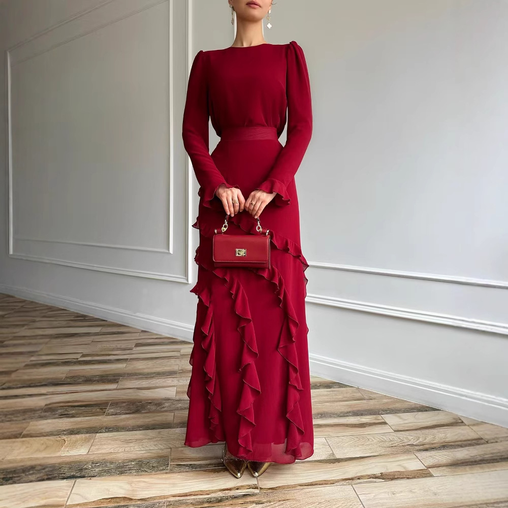 Musulman 2 pièces Ensemble femmes fête jupe haut costume volants Ramadan marocain dubaï Islam Ensemble Femme 2025 arabe longues jupes tenues