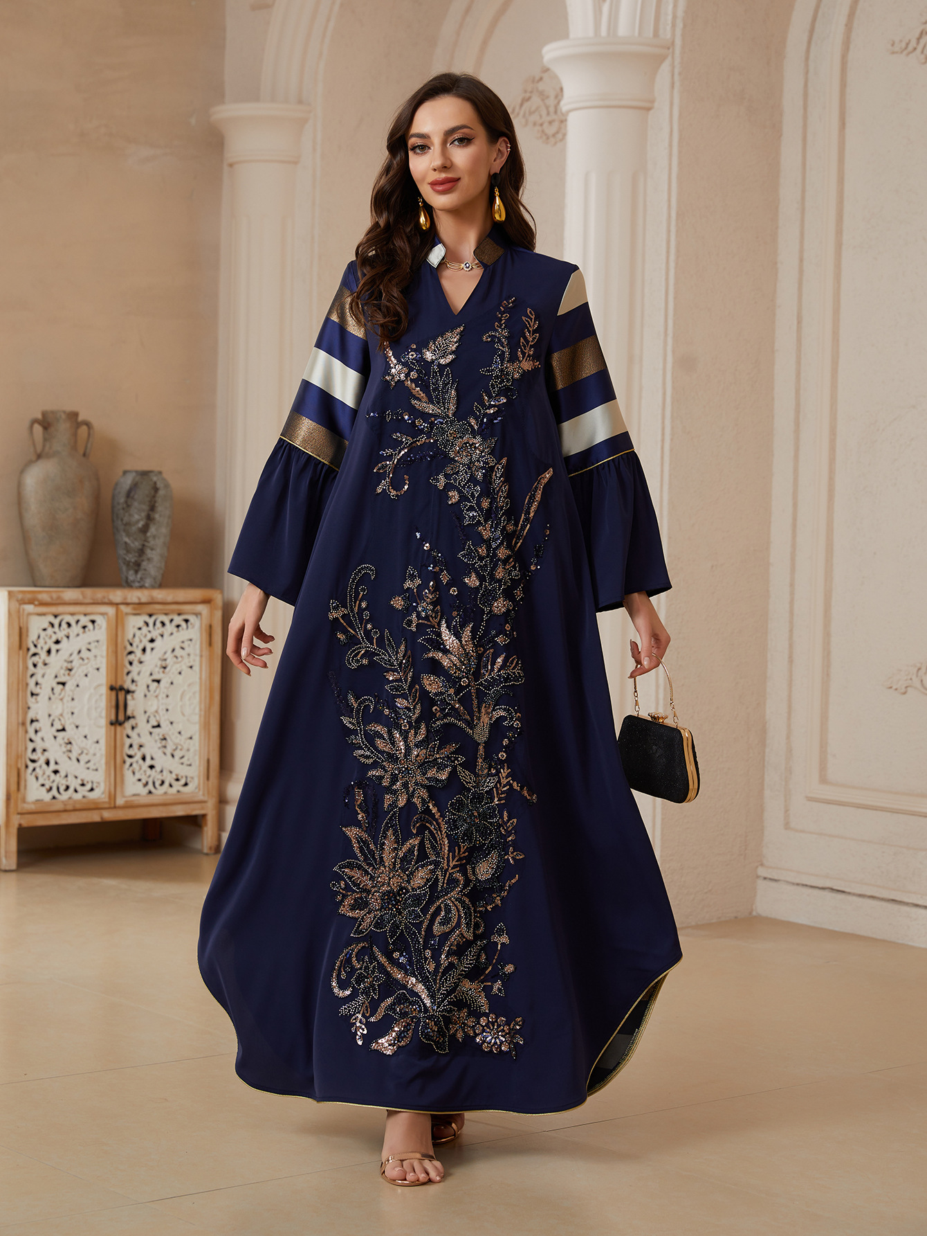 Robe longue Abaya Jalabiya pour femmes musulmanes, tenue de fête Eid, Kaftan Dubaï, Ramadan, avec sequins et patchwork, style arabe, Vestidos 2026