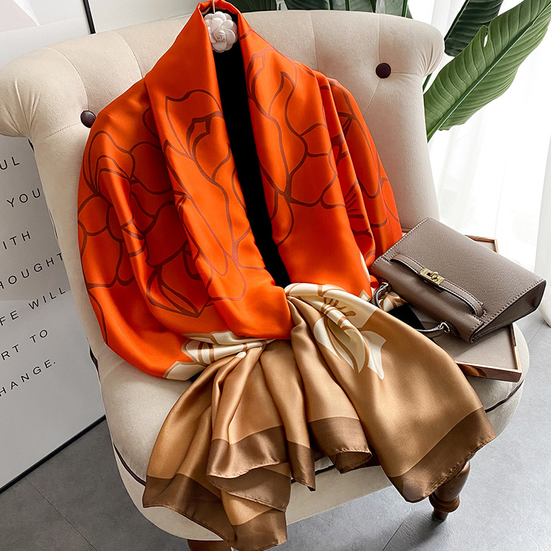 Foulard de marque de luxe pour femmes, 180x90cm, châle enveloppant, silencieux, Hijab Bufanda, Bandana, étoles de plage, 2022 soie