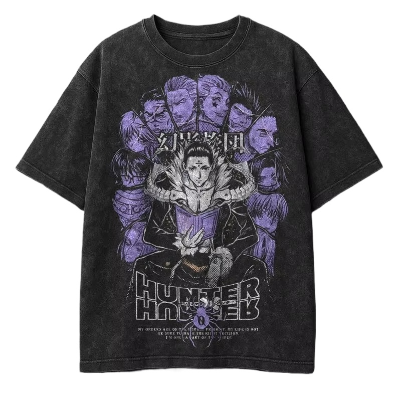 T-shirt imprimé Anime Hunter X Hunter Chrollo pour hommes et femmes, T-shirt lavé de haute qualité en coton Vintage, hauts Harajuku