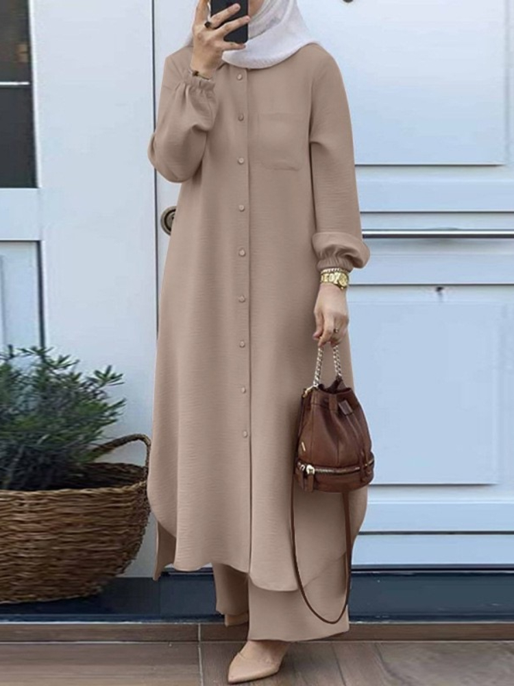 Robe musulmane décontractée pour femmes, chemisier 2 pièces, chemise à manches longues, olympiques pantalons, saoudien, arabe, dubaï, robes boutonnées, automne, 2023