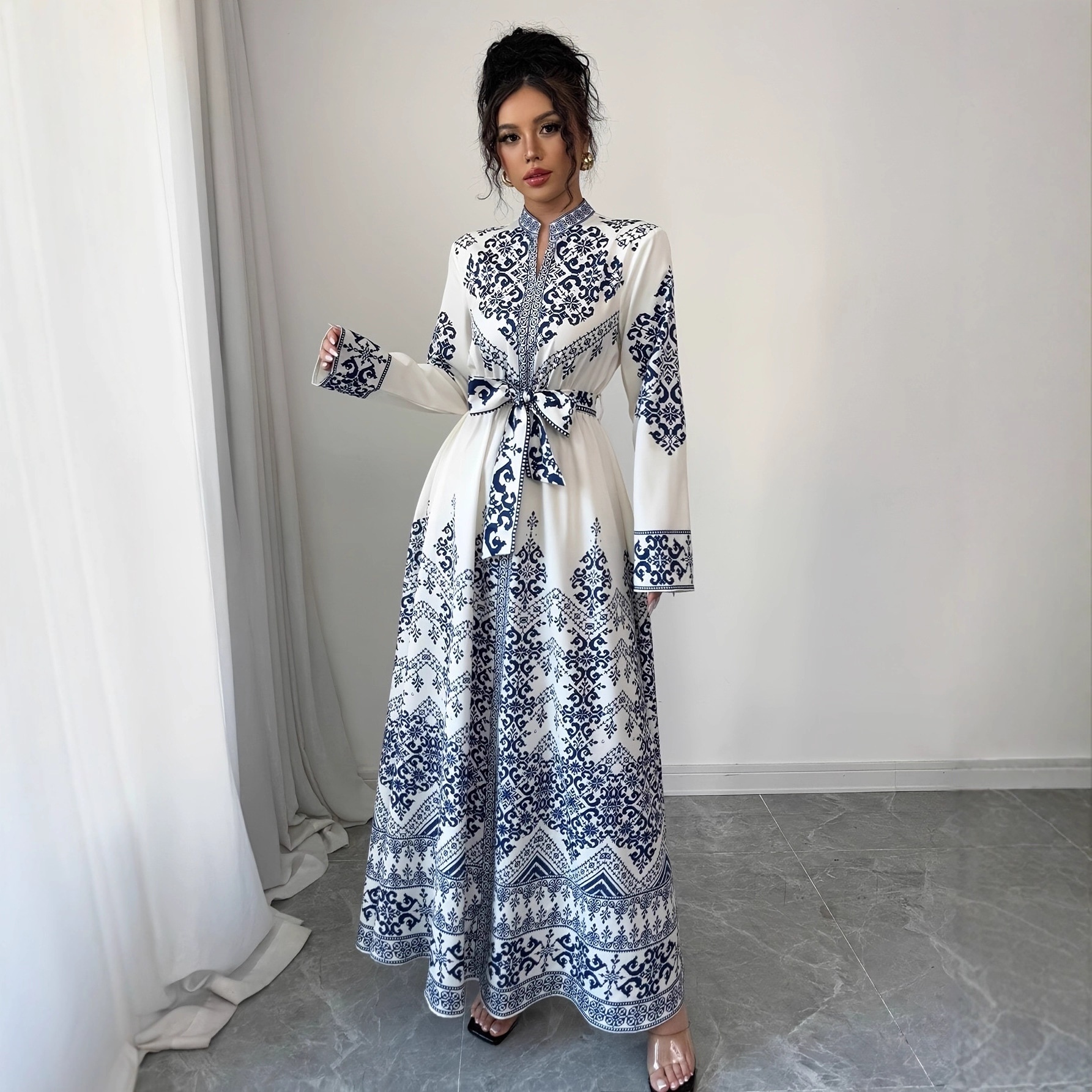 Robe imprimée pour femme Eid, Abaya musulmane, Jalabiya, Robes longues Ramadan, Robes de soirée à lacets, Robe longue arabe, Caftan Maroc Dubaï