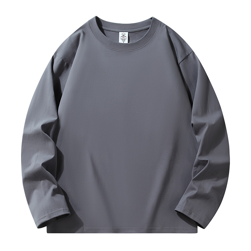 T-shirt à manches longues 100 % coton pour homme, col rond, coupe ample, décontracté, tendance, printemps-automne