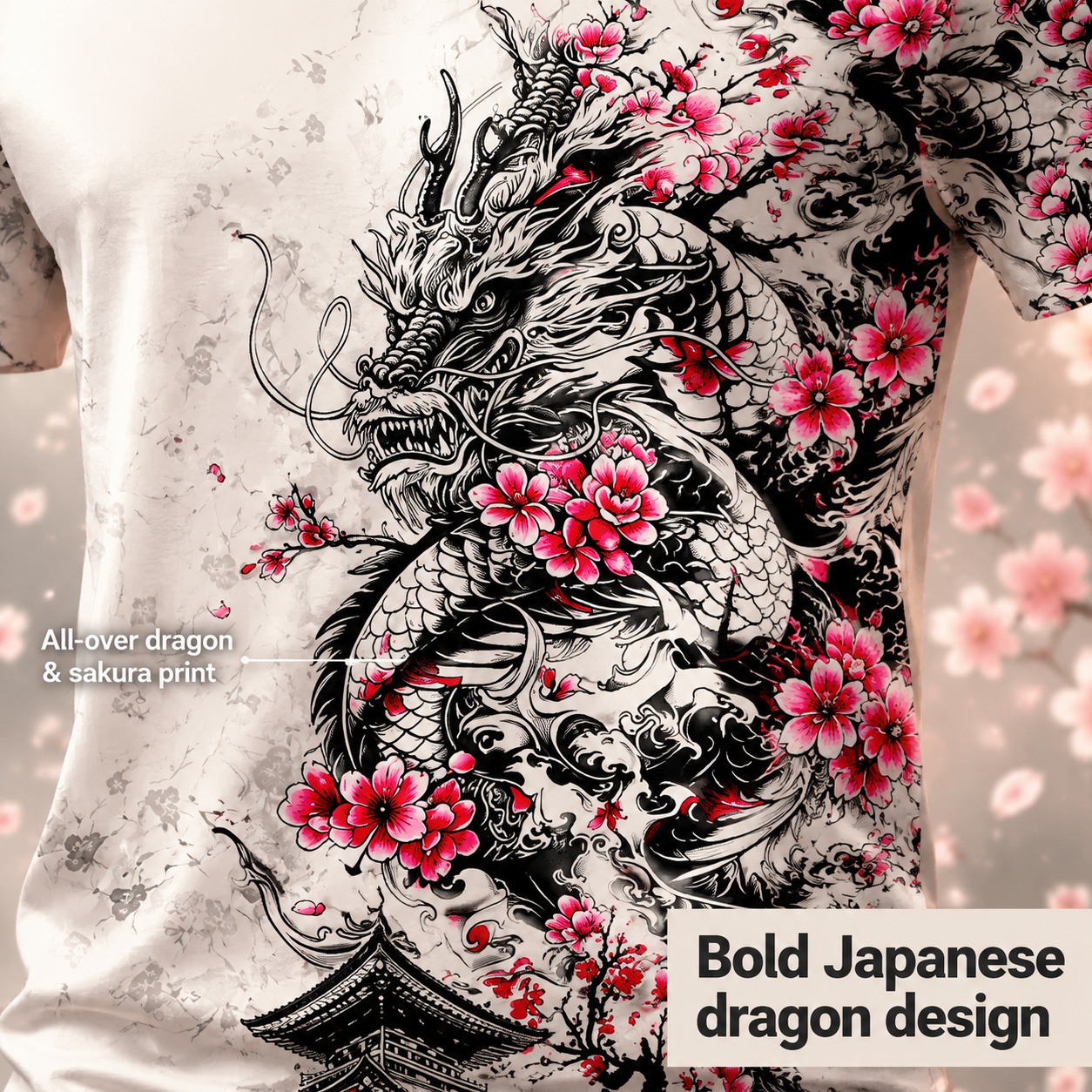 Maillot de football japonais pour homme, imprimé sur toute la surface avant et arrière, motif cerisier, dragon, pagode, art à l'encre, t-shirt de sport pour fan de l'équipe nationale