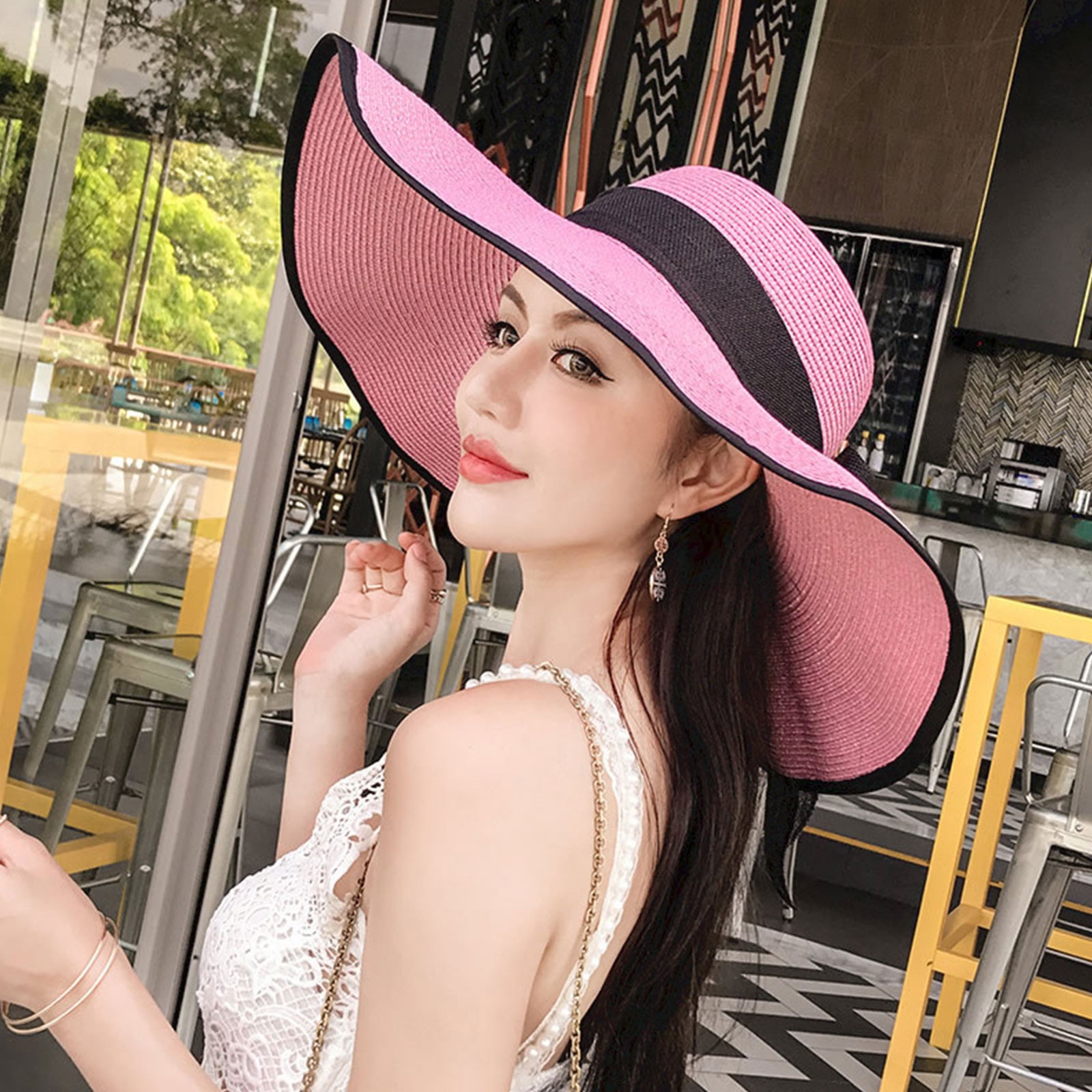 Chapeau de paille d'été pour femmes, avec nœud papillon, à large bord, pliable, Panama, pour adultes, Protection solaire en plein air, ruban plat, casquette de plage, nouvelle collection