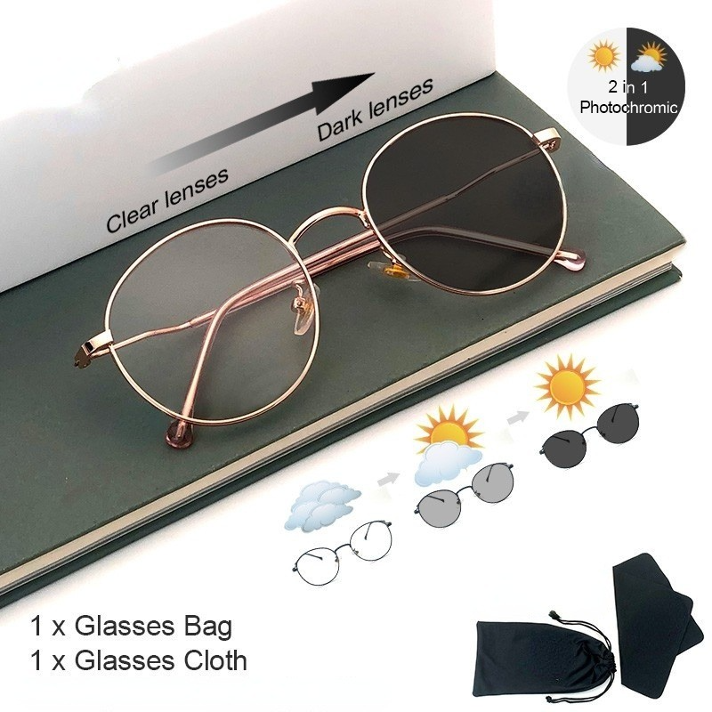 Lunettes photochromiques anti-lumière bleue, monture ronde tendance, protection UV, lunettes de soleil pour plage et extérieur, pour hommes et femmes