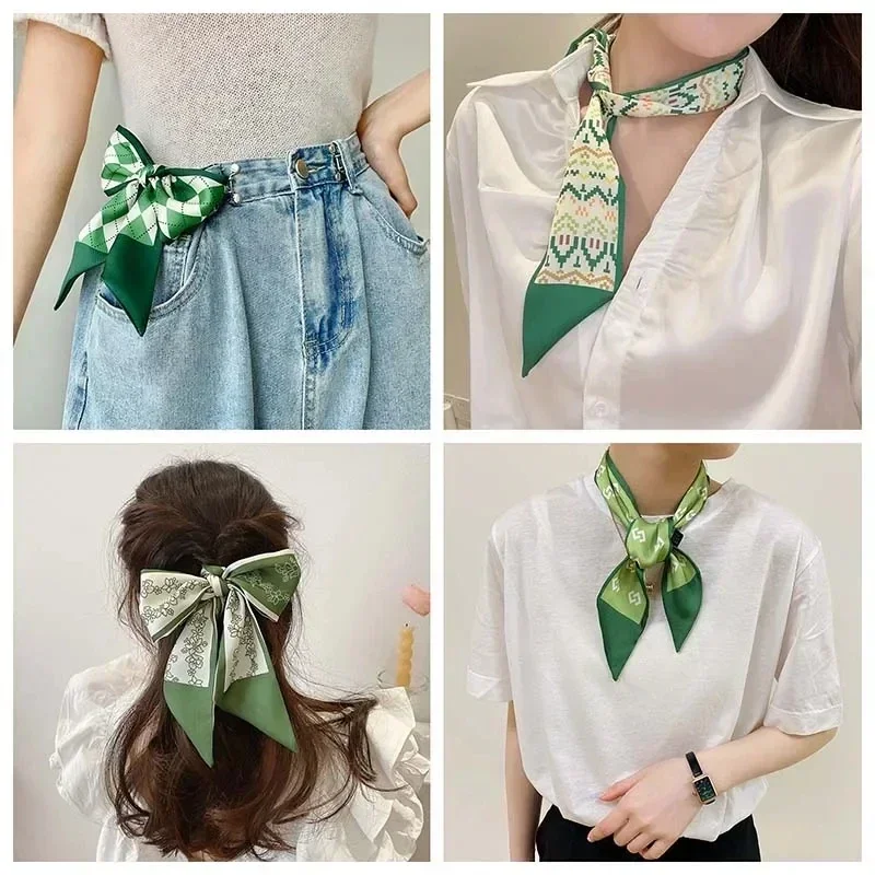 Ensemble de foulards injSatin pour femmes, bandes de cheveux grill, foulards pour dames, ruban, cravates pour poignée de sac, accessoires de coiffure, 5 pièces