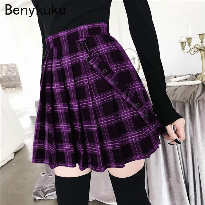 Jupes plissées Vintage à carreaux pour femmes, taille haute, ligne a, 5XL, Mini jupe gothique Punk, Style Preppy, jupes courtes pour dames, 2025