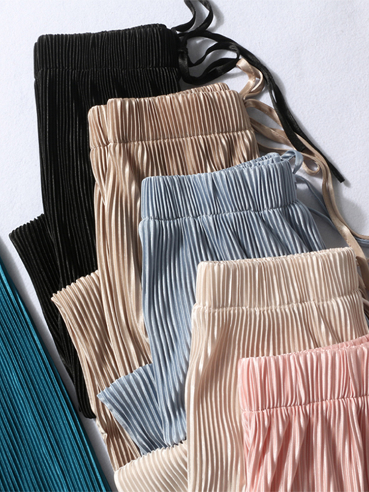 Pantalon d'été à jambes larges pour femmes, décontracté, élastique, taille haute, nouvelle mode, adt, long, plissé, fjFemme, 2020