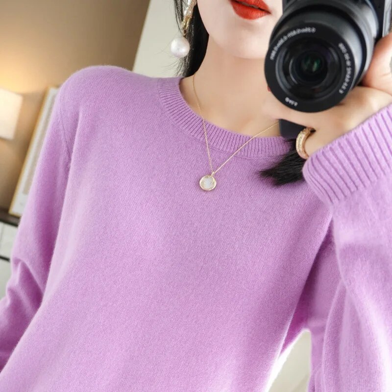 Pull-over col rond pour femme, chaud et décontracté, style coréen, collection automne-hiver, tricot basique, chemise de base 2026
