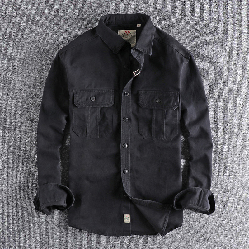 Chemise à manches longues pour hommes, uniforme de style n, lavage à la mode, double poches, veste décontractée pour jeunes, manteau fin