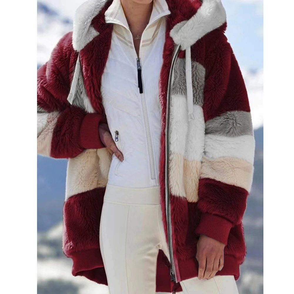 Veste surdimensionnée pour femmes manteau 2025 automne hiver chaud en peluche poche à capuche Streetwear ample dame fermeture éclair cachemire manteau d'extérieur