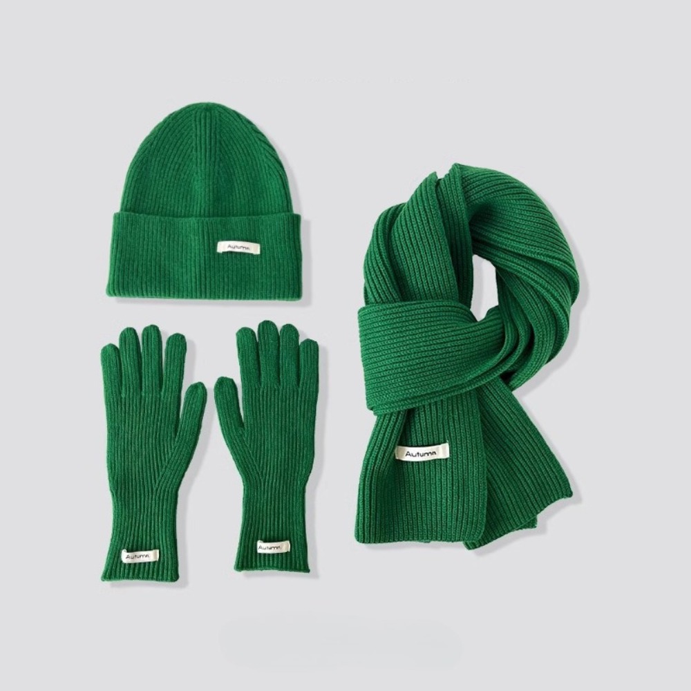 Ensemble tricoté hiver femme : écharpe, bonnet et gants coupe-vent couleur unie – Ensemble trois pièces tendance pour femme