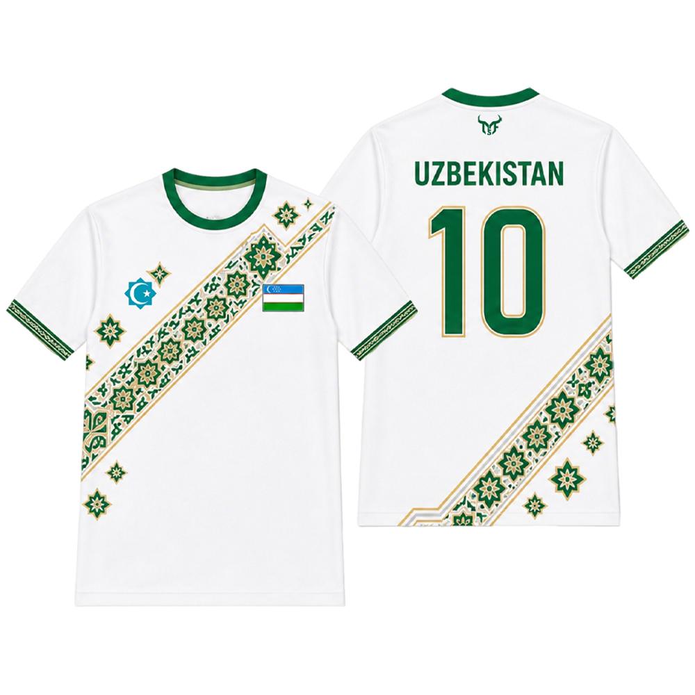 Maillot de football imprimé drapeau de l'Ouzbékistan pour hommes, uniforme d'entraînement respirant et à séchage rapide, t-shirt à col rond avec graphisme traditionnel