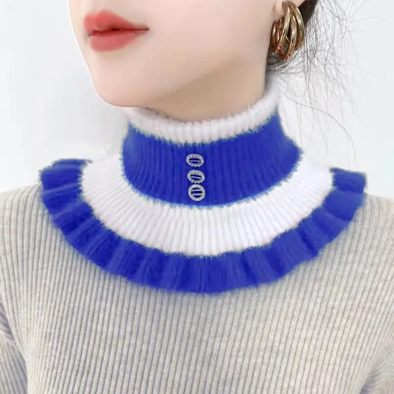 2025 nouveau tricoté rayure revers col chaleur cou couverture pour les femmes épaissi Imitation vison velours faux col cou écharpe
