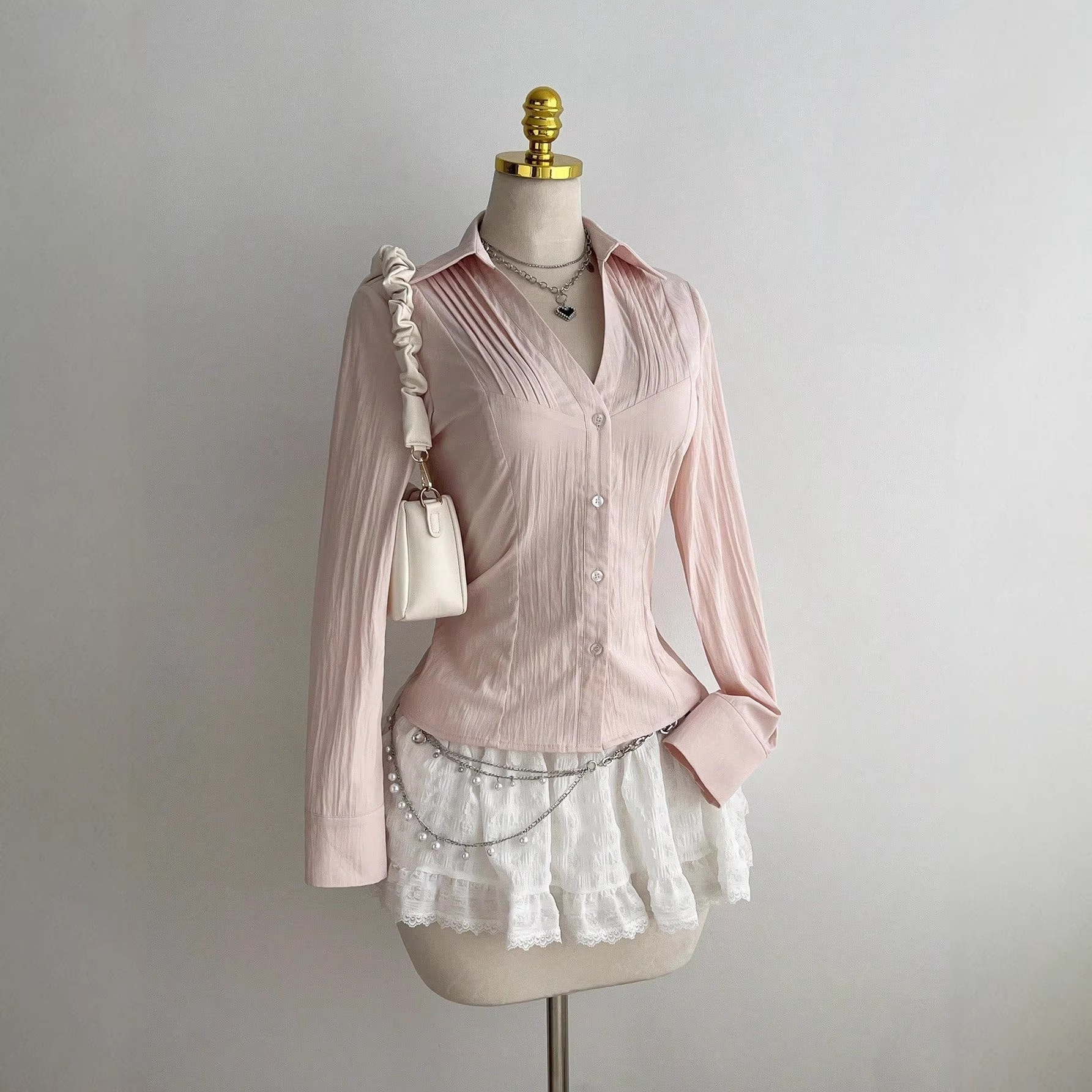 Chemisiers Femme Col Rabattu Manches Longues Tops Unis Coupe Ajustée Y2K Streetwear Élégant Chemises de Travail à Empiècements Printemps 2026
