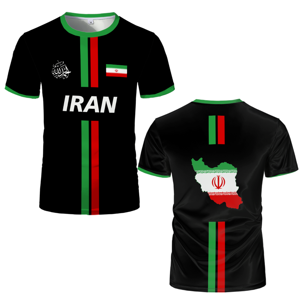 Iran Football Jersey Sports d'été respirant séchage rapide col rond manches courtes T-shirt drapeau iranien motif de carte unisexe hauts cadeau