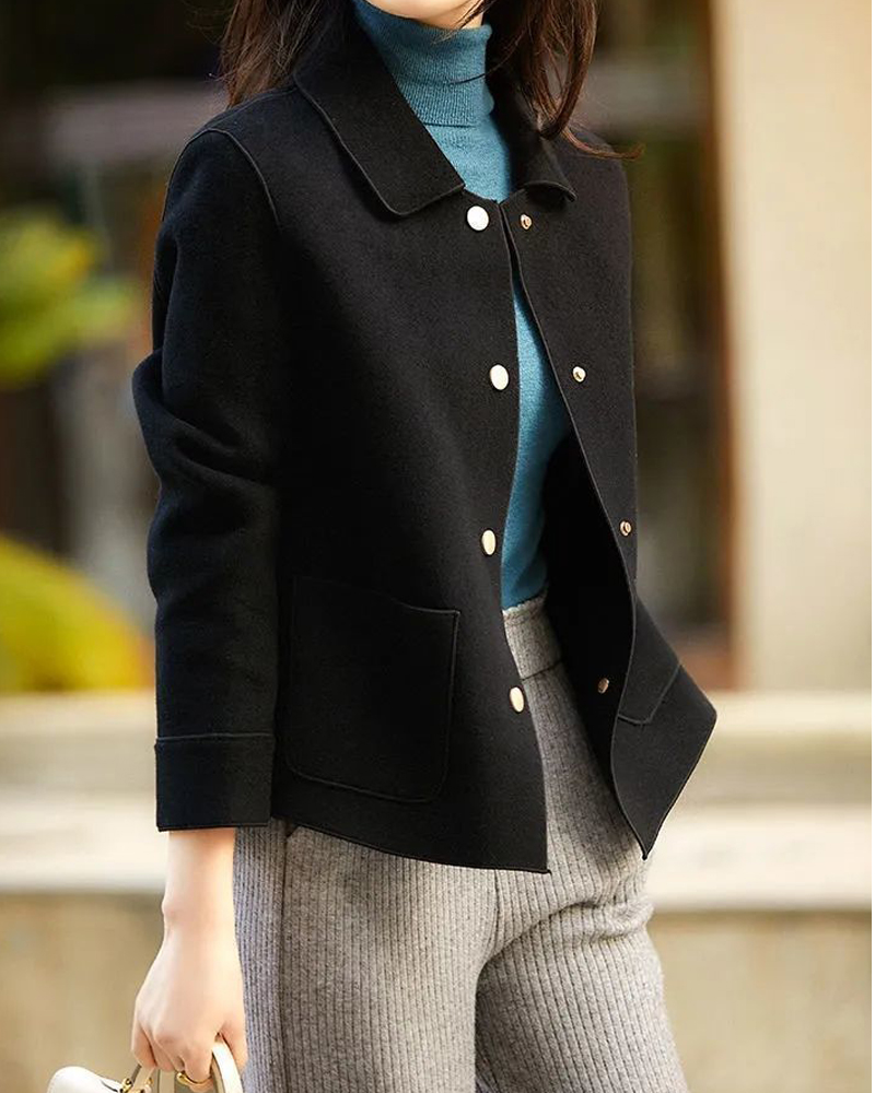 Manteau court en laine à revers et manches longues pour femme, nouvelle collection printemps-automne 2023, style simple, élégant, décontracté, coupe ample, grande taille