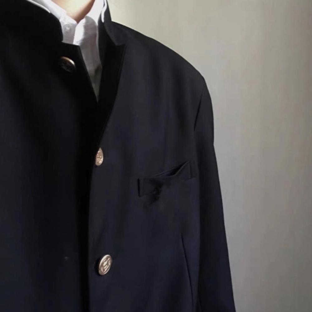 Manteau de costume pour hommes, uniforme scolaire de Style japonais, col montant, veste formelle à simple boutonnage avec poches à rabat, tunique chinoise