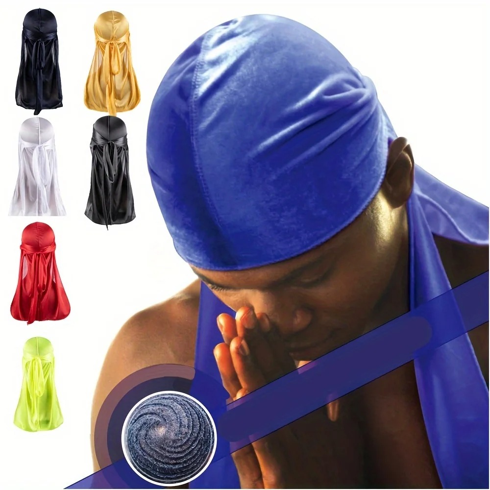 Durag en soie pour homme, bonnet bandana soyeux, Doo Rag à longue queue, casquette pour ondulations